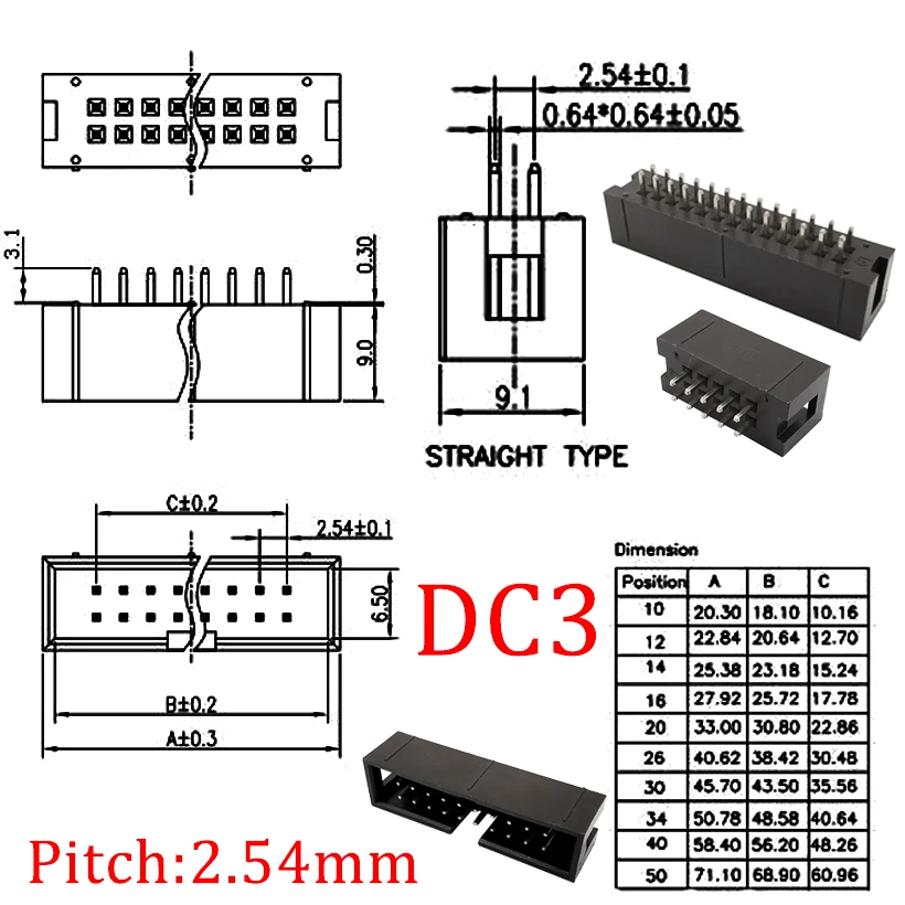 10Pcs DC3 Stecker DIP DC3 Header Pitch 1,27mm 2,0mm 2,54mm DC3 ISP Männlichen Buchse Gerade Pin doppel-abstand IDC JTAG Box Header