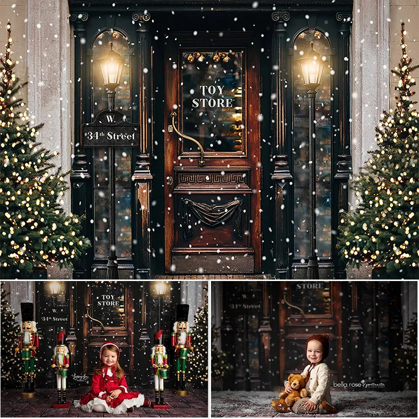 

Christmas Photography Backdrops New Year Snowflake Store Wooden Door Newborn Kid Background for Photographic Studio Photoshoot