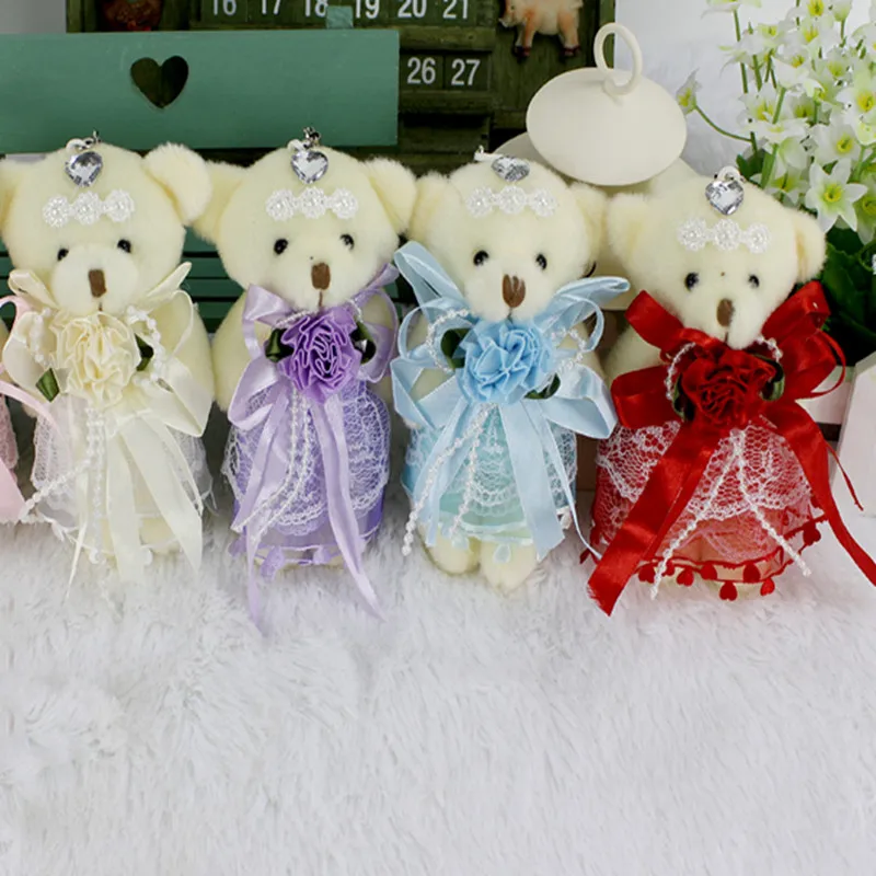 2pieces/pair 12cm Kawaii Stuffed Dolls Couple Bear Wedding Bear Plush Toys Wedding Gift New Year Christmas Gift Bride & Groom