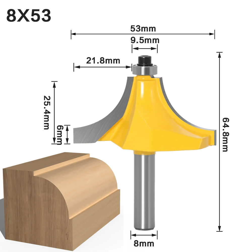 Imagem -03 - Round Over Edging Router Bit Radius Shank 1pc mm Shank Router Bit de Madeira Cortador de Moinho Limpeza Flush Trim