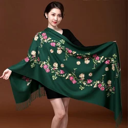 New Green Embroider Flower Pashmina Cashmere Scarf For Women Winter Warm Long Tassels Scarf Shawl Fashion Shawl Scarves Warps