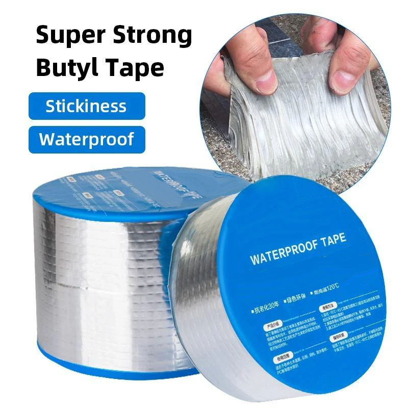 10M 1Meter Waterproof Tape High Temperature Resistance Aluminum Foil Thicken Butyl Wall Crack Roof Duct Repair Adhesive Tape