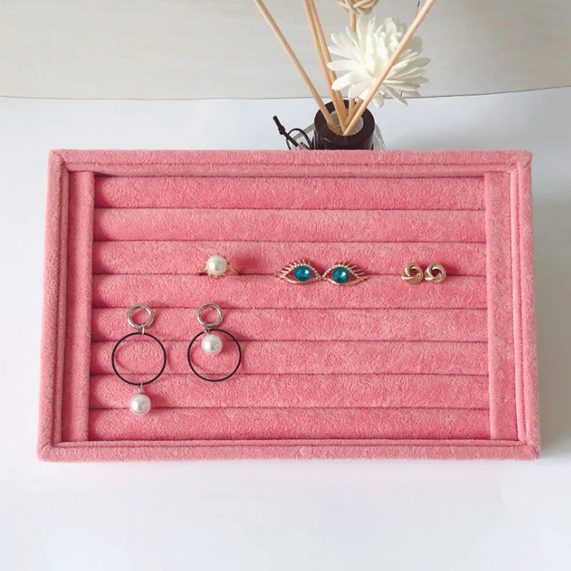 

Factory PriceVelvet Jewelry Flat Trays Box Earring Rings Storage Box Jewelry Case Display Convenient Charming Women Rings Trays