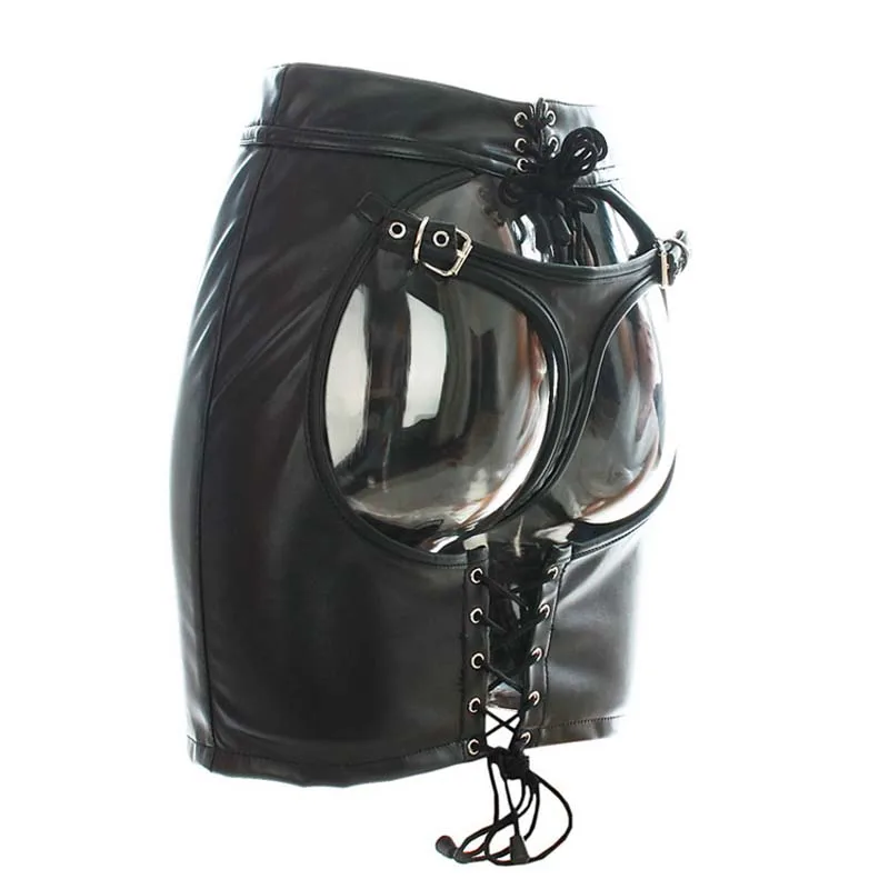 

Sexy Womens Faux Leather Thong Back Backless Mini Skirt Stretch to Fit Soft Open Butt with Panties Fetish Cosplay Costume