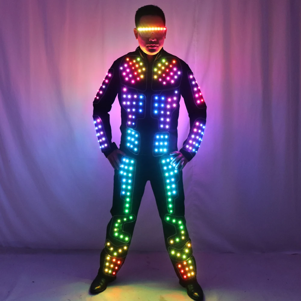 Pełnokolorowy kostium robota LED parkiet kostium Tron światło RGB up kostium sceniczny strój marynarski