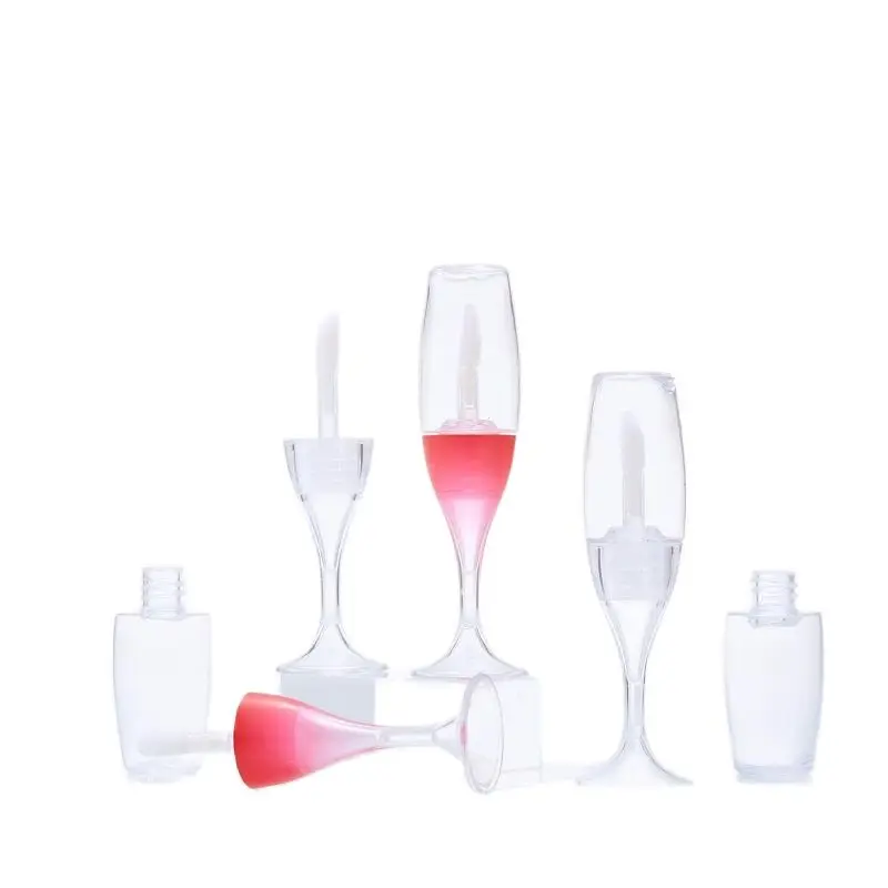 

8ml Empty Lipgloss Tubes with Wands Unique Wine Cup Shaped Cosmetic Packaging Clear Red Lip Gloss Containers Tube 50pcs/lot