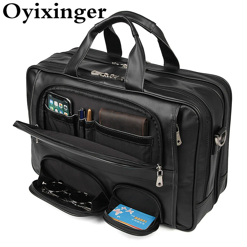 Imagem -02 - Oyixinger Couro Genuíno dos Homens Bolsa para Portátil Masculino Bolsas para 17 Macbook hp Luxo Retro Negócios Maleta de Escritório Ombro Bolsa