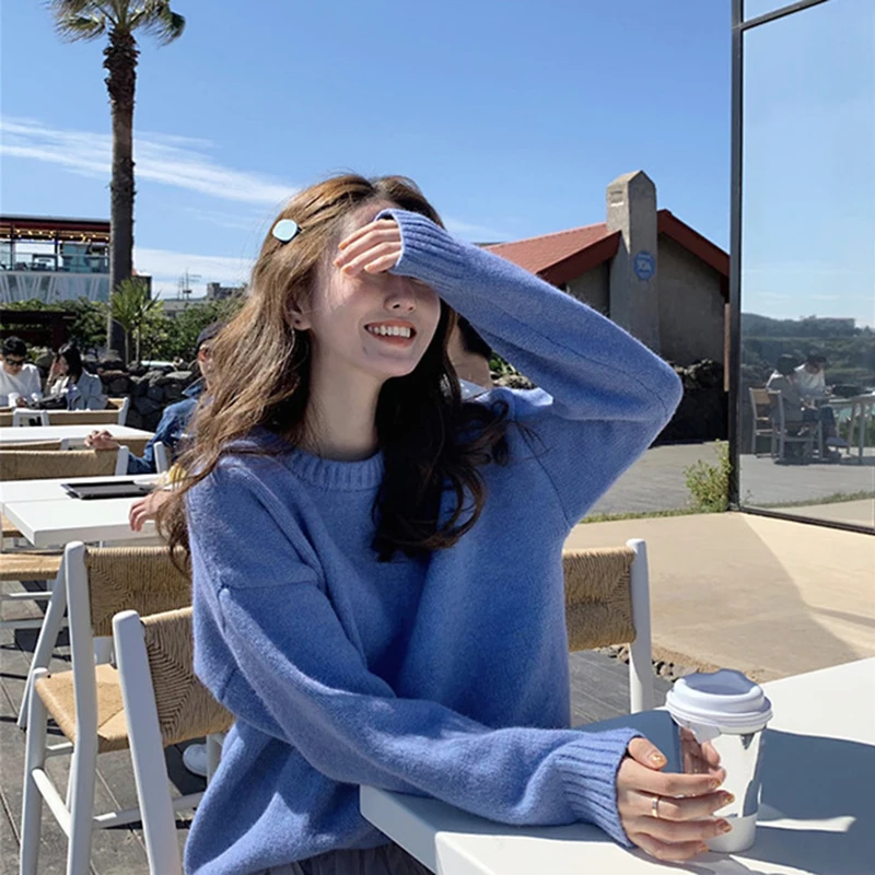 

Loose Winter Autumn Sweater Women New Korean Elegant Knitted Sweater Oversize Warm Girl Pullovers Fashion Solid Tops