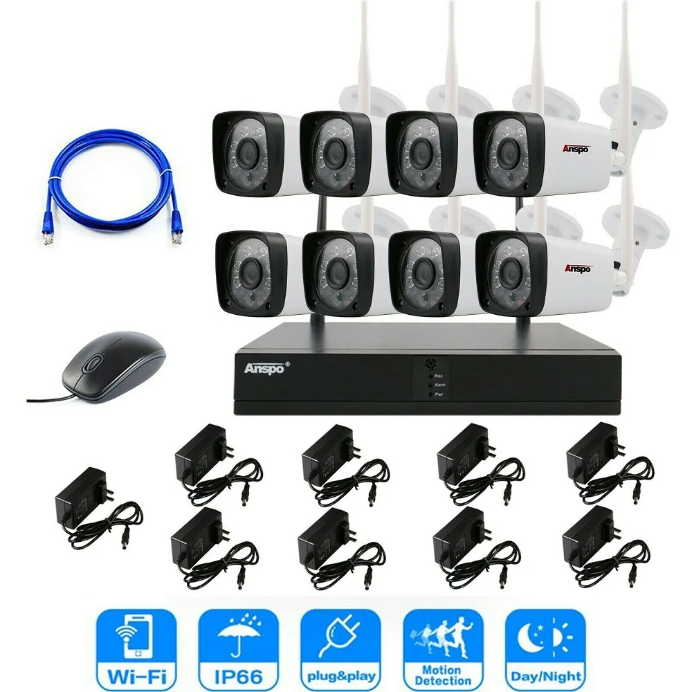 

Anspo 2MP 1080P CCTV System 8ch HD Wireless NVR Kit Outdoor IR Night Vision IP Wifi Camera Security System Surveillance