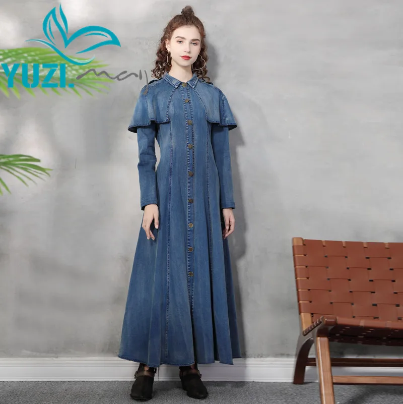 

Dress For Women 2021 Yuzi.may Boho New Denim Dresses Turn-down Collar Single Breasted Vintage Cappa Vestidos Femininos A82367