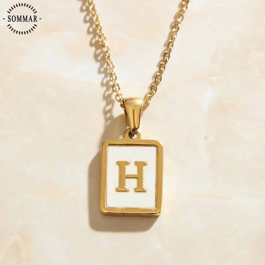 SOMMAR summer style Gold color Lady necklaces & pendants Square White Shell, Letters big necklace Luxury Jewelry
