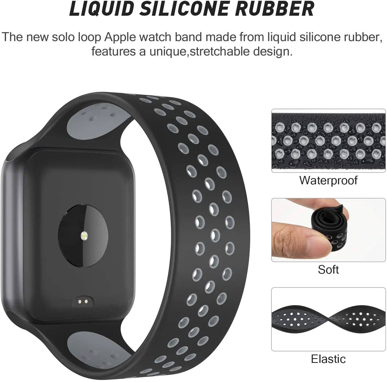 Correa de silicona elástica para Apple Watch, banda de 44mm, 40mm, 45mm, 41mm, 38mm, 42mm, 49mm, iWatch Series 8 Ultra 3 SE 6 7