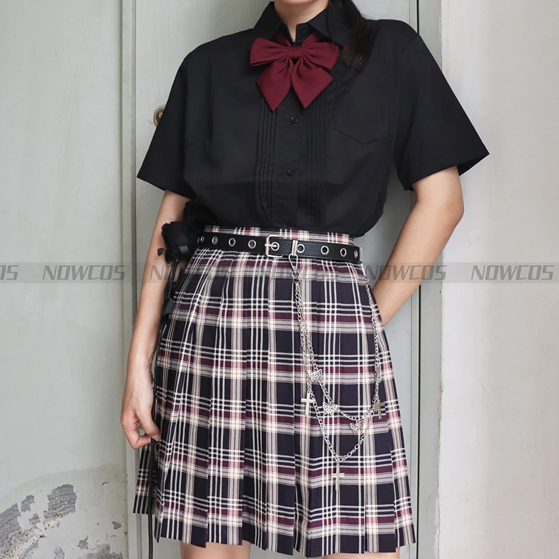 [Spade] Girl Long/Short Sleeve Summer High Waist Pleated Skirts Plaid Skirts Women Dress For JK School Uniform Students