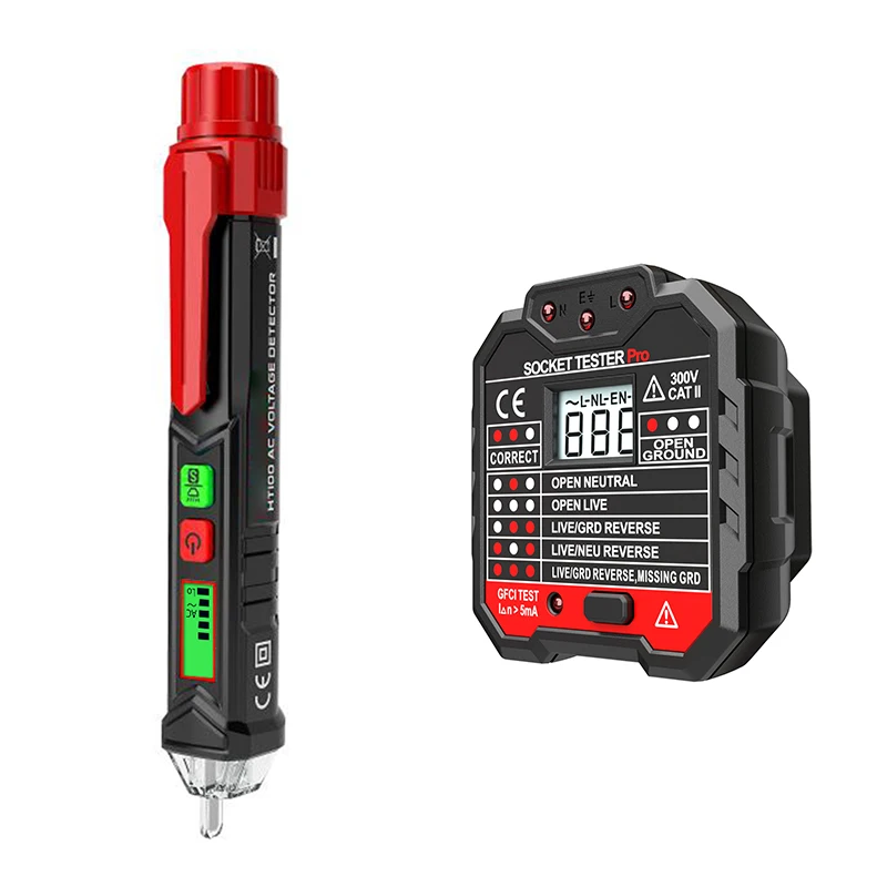 Voltage Tester Non-Contact with LED Flashlight + GFCI Outlet Tester Power Socket Tester (Voltage Teser + Outlet Tester)