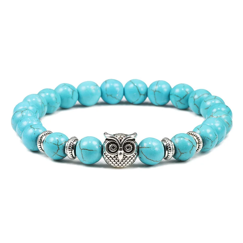 Owl Bracelet Fashion Women Tiger Eye Stone Bracelets Bangles Classic 8mm Black White Natural Lava Beaded Charms Jewelry for Men