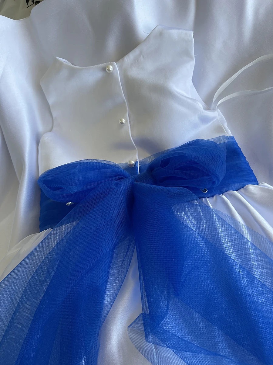 J7 – robe en Satin ivoire pour enfants, tenue mignonne à fleurs, col rond, longueur au sol, plissées, ceinture, jupe à boutons, livraison gratuite