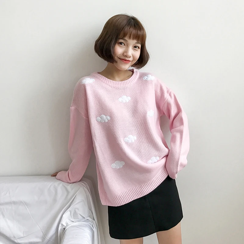 2020 Women\'S Kawaii Ulzzang Vintage College Loose Clouds Sweater Female Korean Punk Thick Cute Loose Harajuku Clothing For Women