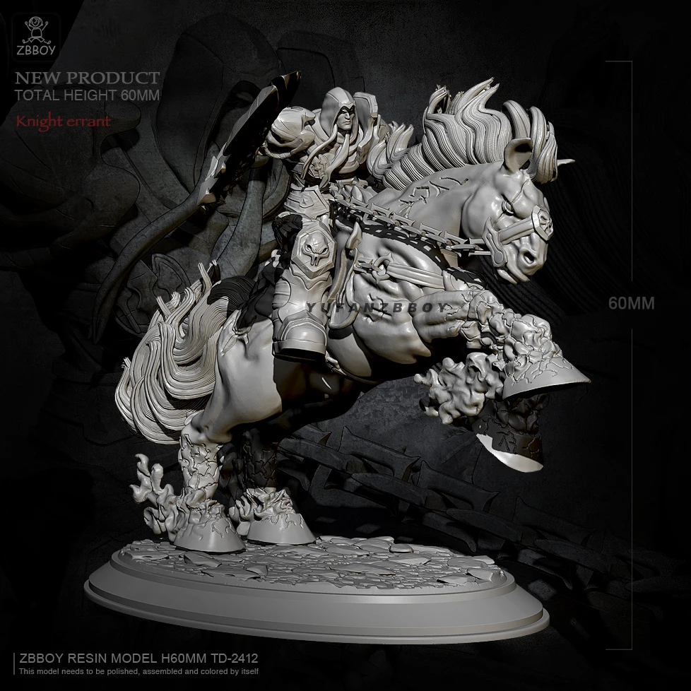 60mm Resin model kits Horse Warrior self-assembled TD-2412