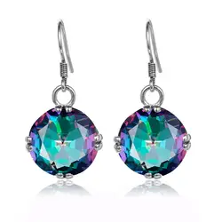 Szjinao Real 925 Sterling Silver Earrings For Women Big Gemstones Mystic Topaz Dangle Earrings Neo-Gothic Fine Jewelry Handmade