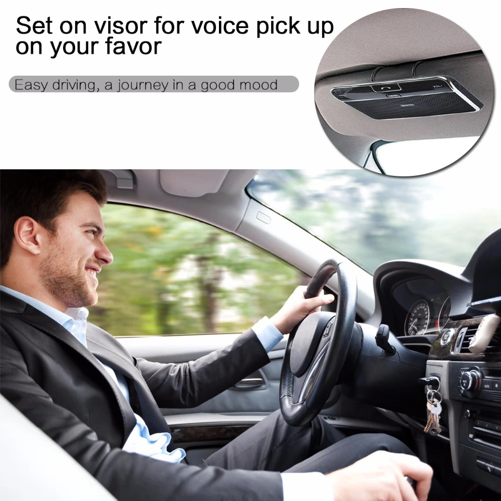 JINSERTA Rechargable Wireless Car Speakerphone Bluetooth Kit Hands free Sun Visor Speaker with Car Charger