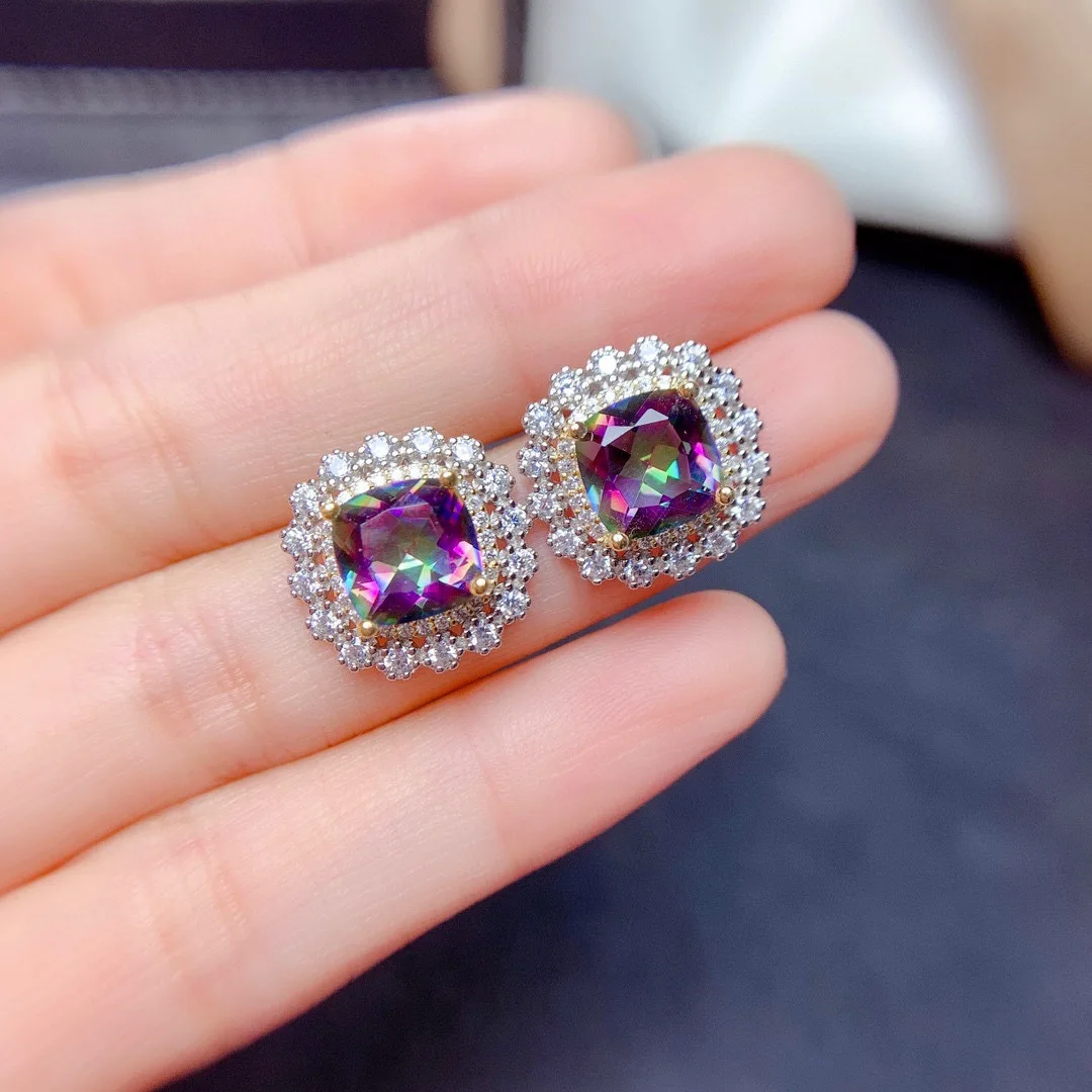 Seven-Colors Charm Purple Crystal Silver Color Jewelry set for Women Blue Crystal Zircon Stone Earring Necklace Pendant Ring