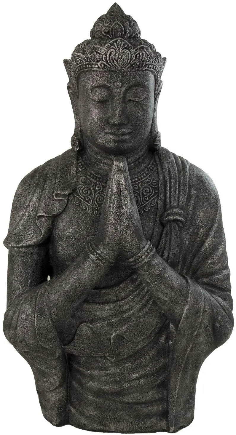 Buddha statue praying garden in silver color | 153 cm high, decorative statues, decoration figures, decorative Buddhas, decorative figures