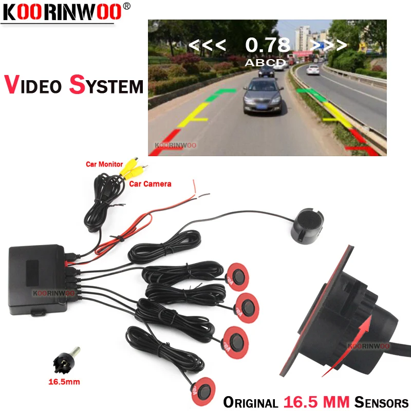 Koorinwoo Original Car Parking Sensor 4 Video Sysem For monitor camera blind Black Circle Safe Parktronic System Car-detector