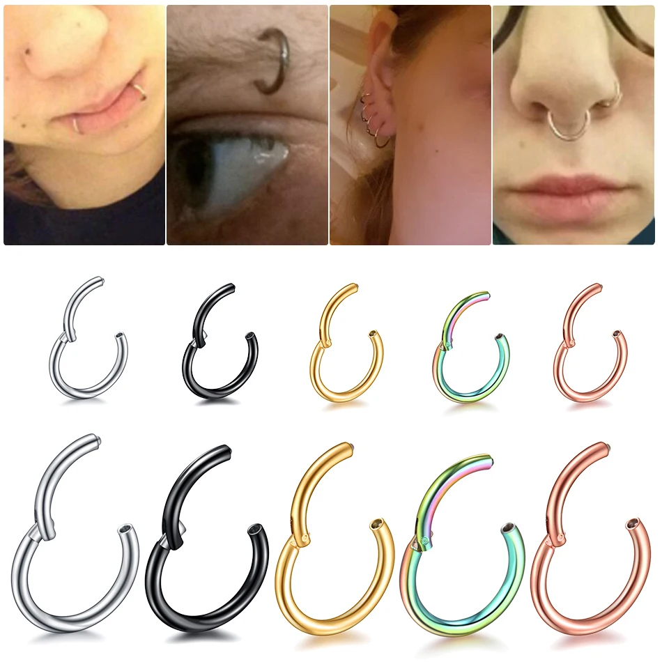 

1PC Steel Hinged Septum Clicker Segment Nose Rings Ear Cartilage Tragus Lip Helix Piercings Eyebrow Nose Piercings Jewelry Hoop