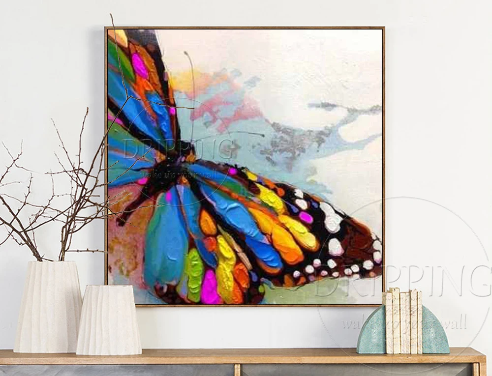 Professional Artwork Hand-painted High Quality Animal Butterfly Acrylic Painting on Canvas Colorful Insect Butterfly Painting