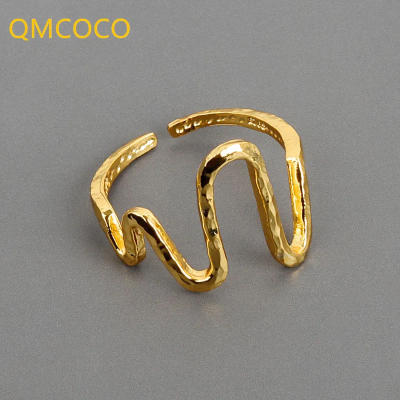 QMCOCO Silver Color Charming Irregular Chain Geometric  Open Rings For Women Men Curve Lines Party Gifts Accessories