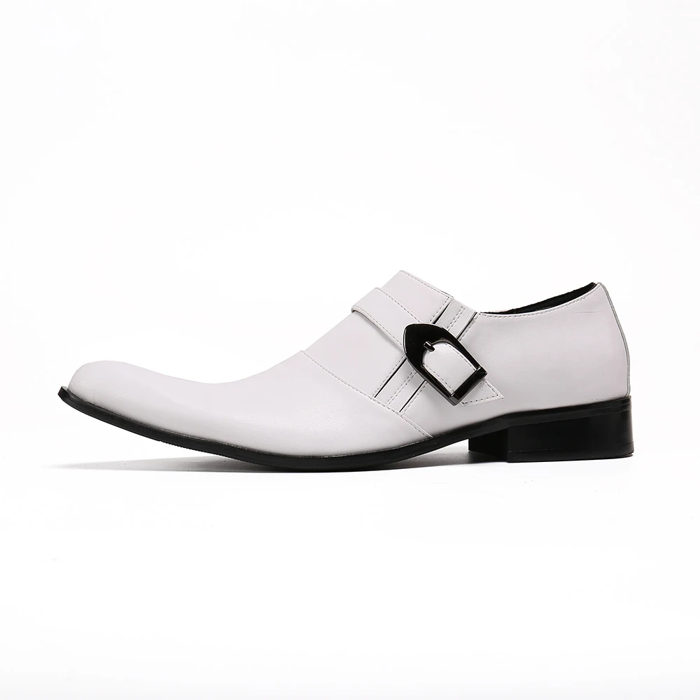 Plus Size Monk Strap Formal Shoes Elegant White Men Wedding Party Dress Shoes Male Business Office Genuine Leather Oxfords Shoes