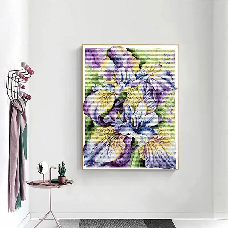 Acquerello iris fiore conteggio punto croce set Aida 14CT 11CT stampa su tela ago e filo kit ricamo fai da te decorazioni per la casa