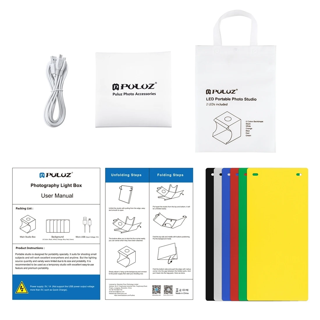 PULUZ 1 / 2LED Lightbox Light box Mini Photo Studio Box Photography Box Light Studio Shooting Tent Box Kit & 6 Color Backdrops