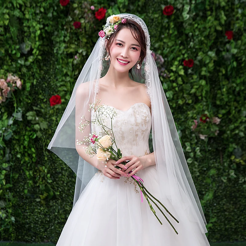 

Jiayigong Princess Wedding Veils Accessories One Layer Lace Edge Bride Bridal Veil