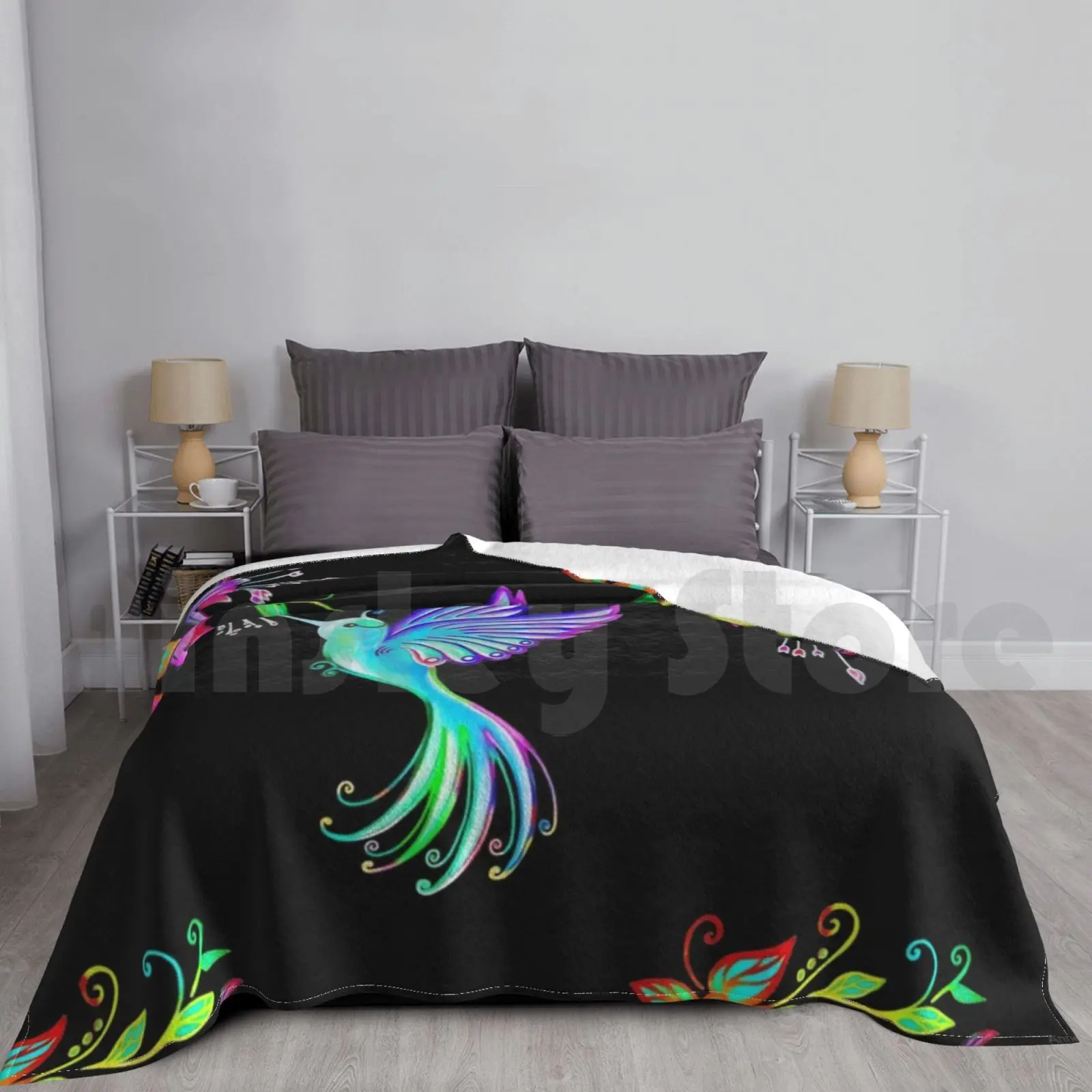 

Hummingbird With Flowers , Rainforest Blossoms , Fuchsia Blanket Super Soft Warm Light Thin Hummingbird Bird Animal Flower