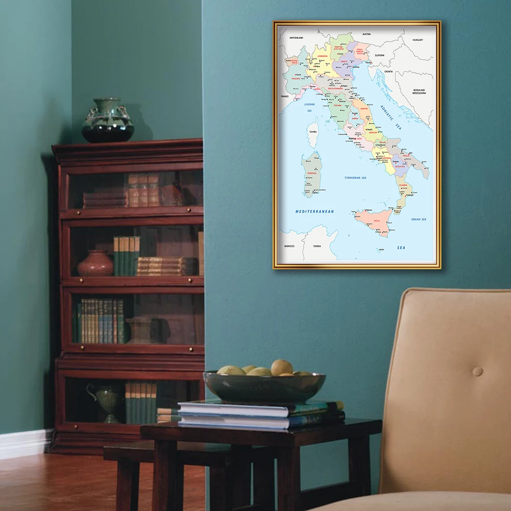 Mapa político italiano da itália, 42*59cm, arte de parede, pôster, pintura em tela, material escolar de viagem, sala de estar, decoração de casa