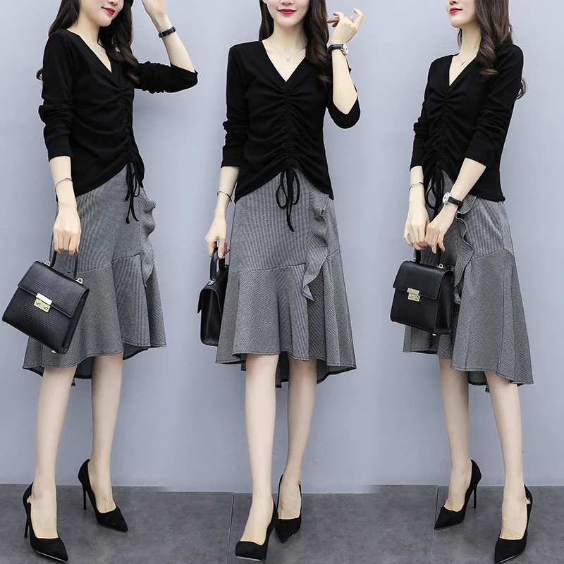 

Plus Women's Two Spring Size 2 Piece Skirt Set Top Korean Casual Fashion Sets Clothes Conjunto Feminino KJ5214