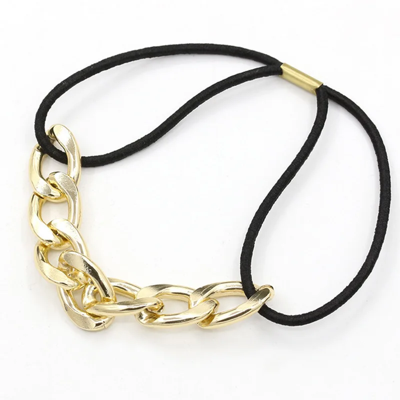 Punk Style Hair Accessories Women Girls Metal Circle  Elastic Hair Band Rubber Vintage Chain Ponytail Acrylic Hair Rope Scrunchy