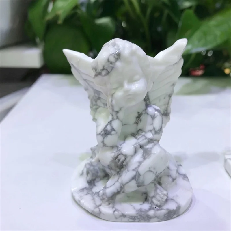 

Natural Crystal Angel Howlite Hand Carved Crystal Crafts Healing Gem Family Home Decoration Craft Gift 1pcs