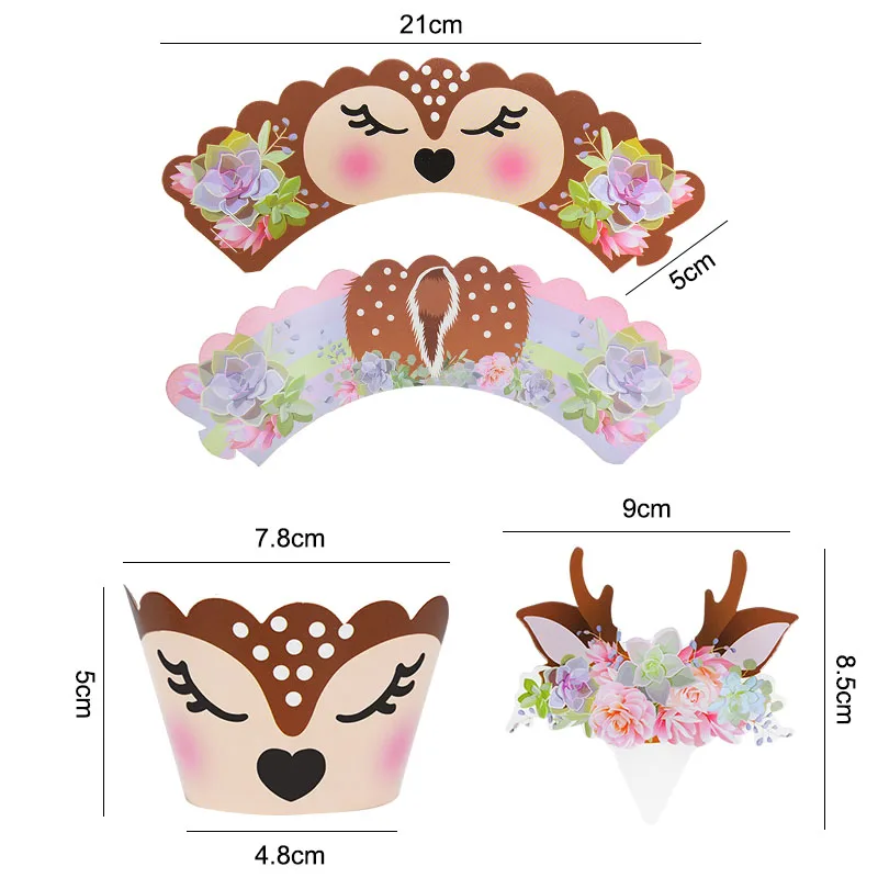 12/24 stücke Cartoon Sika Deer Cupcake Wrapper Geweih Papier Kuchen Topper Frohe Weihnachten Weihnachten Neue Jahr Geburtstag Party Dekoration – Detail 3