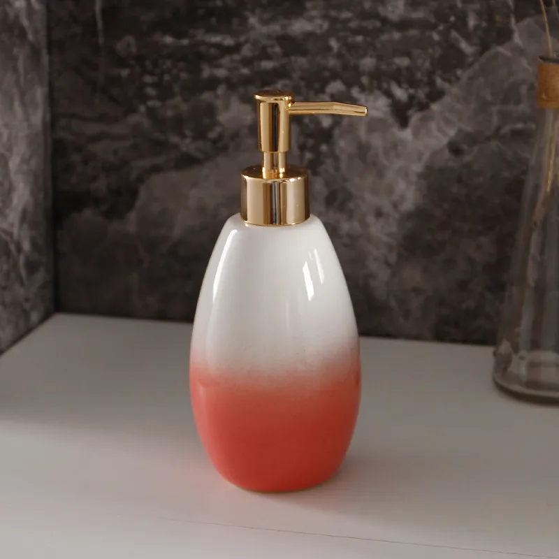 

White & Pink Ceramics Liquid Soap Dispenser Bathroom Shampoo Shower Gel Bottle With 304 SUS Press Head Bath Hardware Gifts 400ML