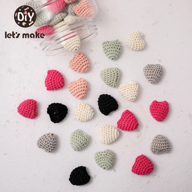 Let\'s Make 10Pcs Crochet Heart Bead Pacifier Chain Accessories Beech Beads BPA Free Baby Care Teether Can DIY Pacifier Chain