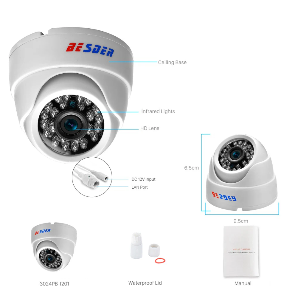 Besder 1080P 960P Groothoek Ip Camera P2P Rtsp Bewegingsdetectie E-mail Xmeye Dc 12V Poe 48V Indoor Cctv Security Camera