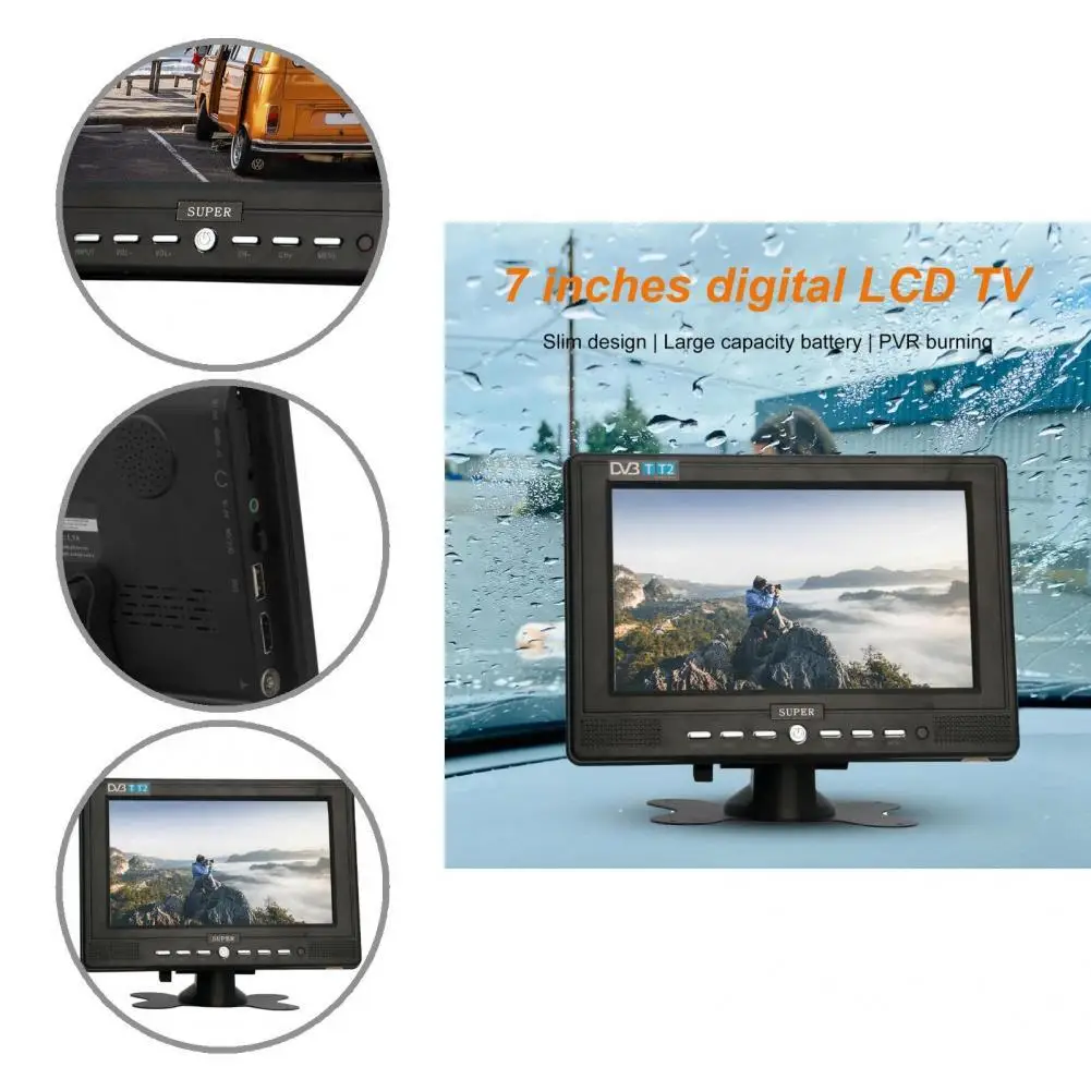 Excellent 7 Inch HD-compatible Car Television Stereo Sound Effect Pocket Digital TV Multi-purpose for Camping