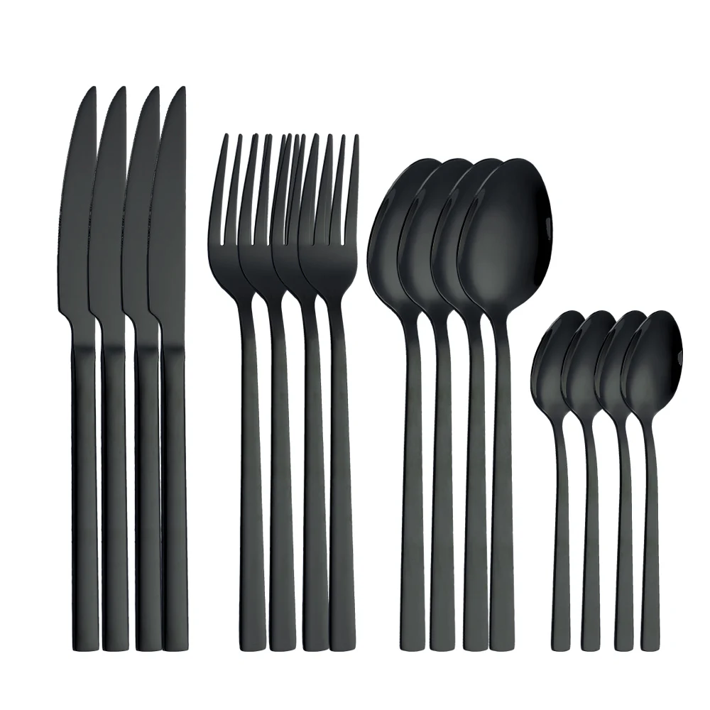 

Cutlery Set Black Stainless Steel Tableware Set 16 Pieces Forks Knives Spoons Dinnerware Set Black Complete Freeshipping