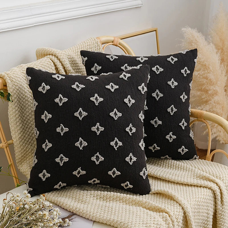 Soft Cushion Cover Rhombic Mustard Yellow Black Red Green Grey Orange Jacquard Pillow Cover 45x45cm Home Decor Sofa Couch Bed