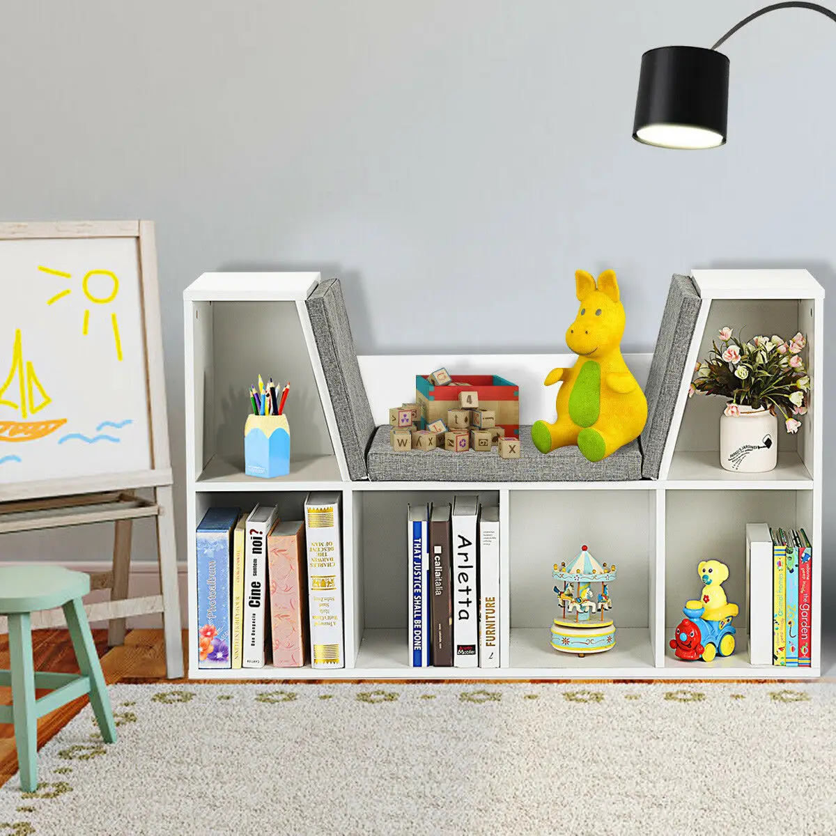 6 Cubby Kid Opbergkast Boekenkast Thuis Plank Cushioned Lezen Nook