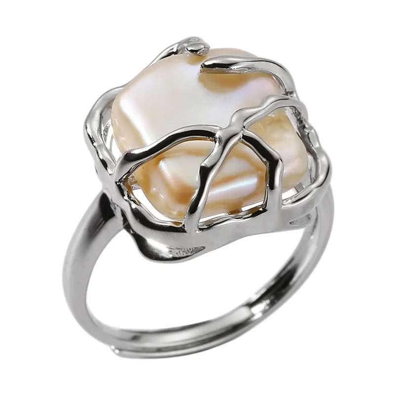 100% Genuine S925 Sterling Silver Ring Wholesale Price Bundled with Pearl  Spanish Designer Niche Baroque Crystal