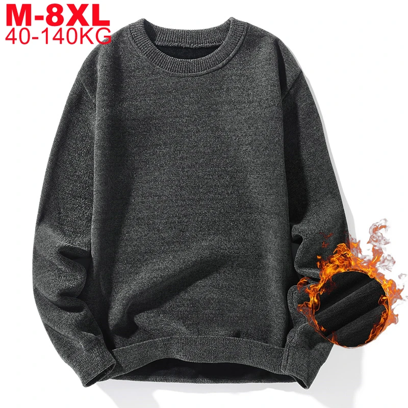 

Размера плюс 8xl 7xl мужской зимний бархатный теплый вязаный пуловер с круглым вырезом Джемперы толстые флисовые внутренние Топы модная мужская одежда