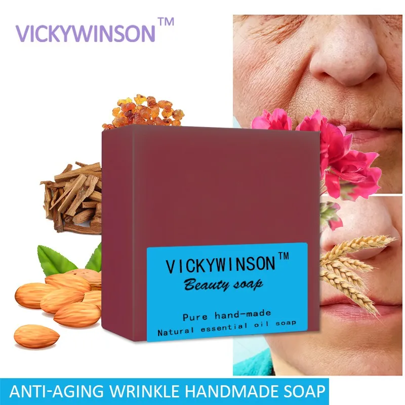 VICKYWINSON Anti Penuaan Kerut Handmade Sabun Minyak Esensial 100G Mencegah Penuaan Kulit Menjaga Kesehatan Kulit Pelembab Kulit Halus